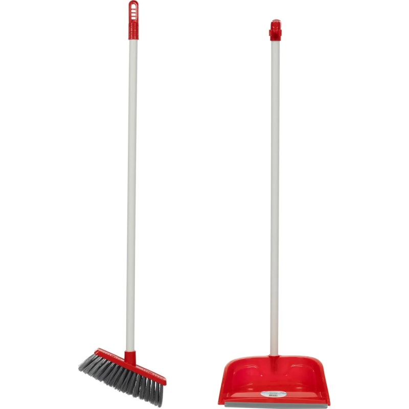 Набор для уборки совок с щеткой для пола AF201-R, длинный ворс, красный