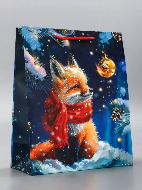 Пакет подарочный новогодний ламинированный, «Лиса» , 26×12×32 см