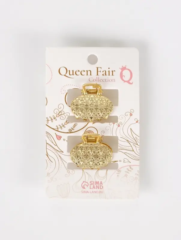 Крабики для волос QF &laquo;Либерти&raquo;, набор 2 шт., геометрия овал, 2.5 см, золотистый