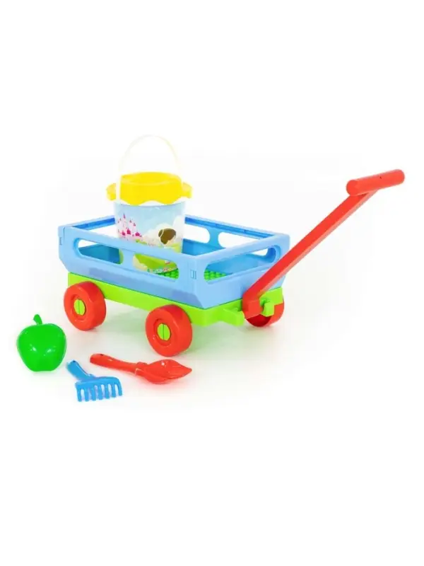 Набор игрушек для песочницы, 6 предметов: тележка, ведро, ситечко, лопатка, грабельки, формочка