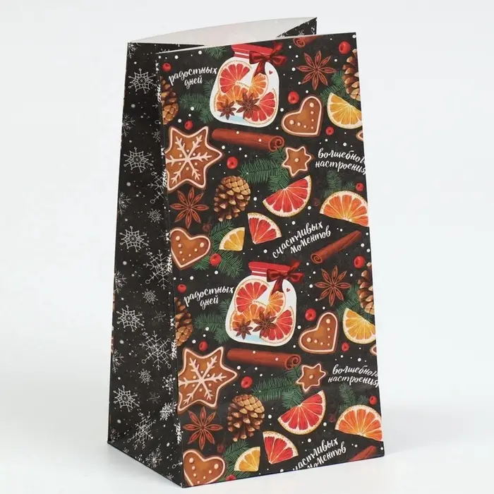 Пакет подарочный без ручек новогодний &laquo;Счастливых моментов&raquo;, 10&times;19.5&times;7 см