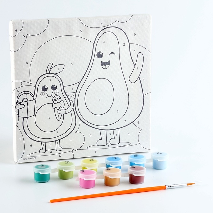 Картина по номерам на холсте с подрамником для детей «Авокадо с мороженым», 17 х 17 см Картина по номерам на холсте с подрамником для детей «Авокадо с мороженым», 17 х 17 см