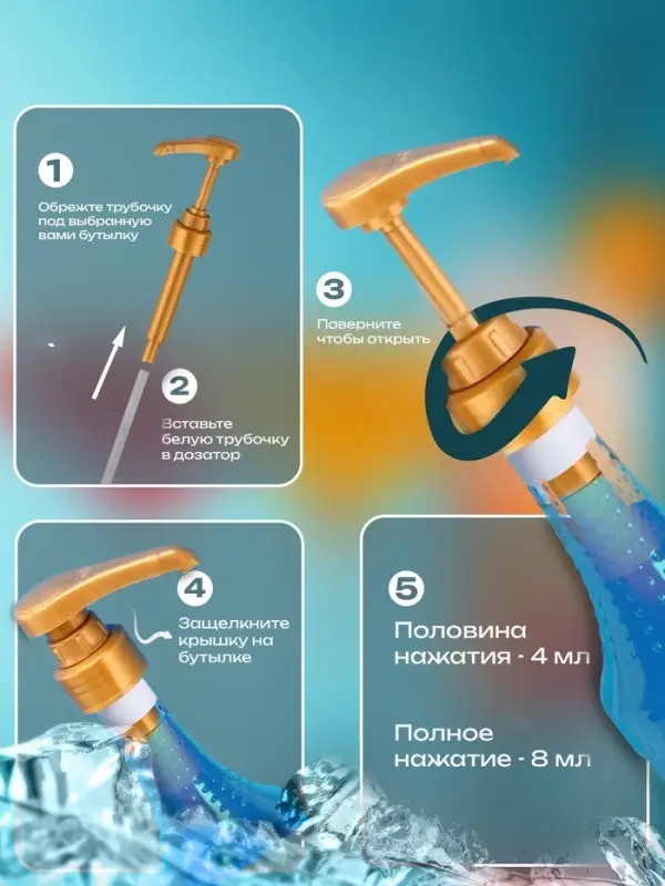Помпа - дозатор для сиропа, золотая, 8 мл