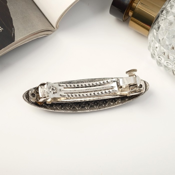 Заколка-автомат для волос Заколка-автомат для волос "Грейс" классика овал блеск, 8,5 см, серебро