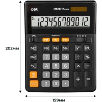 Калькулятор настольный ПОЛНОРАЗМ. Deli EM888, 12-р,дв.пит, 202х159мм,черн