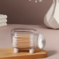 Органайзер для ватных палочек и дисков &laquo;Барашек&raquo;, с крышкой, 12&times;7.5&times;8.5 см, прозрачный, белый