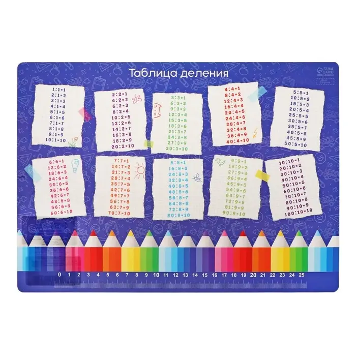 Накладка на стол пластиковая А4 (335 x 240 мм) 430 мкм, Обучающая, Calligrata Накладка на стол пластиковая А4 (335 x 240 мм) 430 мкм, Обучающая, Calligrata "Таблица деления"