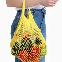 Сумка - авоська плетёная, ручка 12 см, клетка 1.5 см, жёлтая