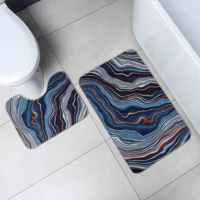 Коврики для ванной и туалета Доляна «Каменная лагуна», 2 шт: 50×80 см, 50×40 см