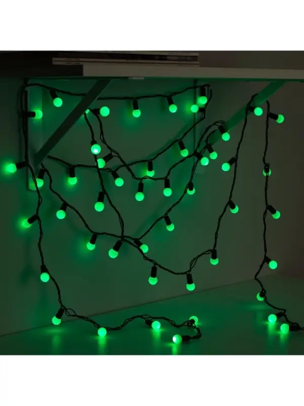 Гирлянда &laquo;Нить&raquo; 20 м с насадками &laquo;Шарики 1.5 см&raquo;, IP44, тёмная нить, 200 LED, свечение зелёное, 8 режимов, 220 В