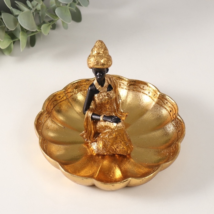 Сувенир полистоун подставка Сувенир полистоун подставка "Африканка в тюрбане, на цветке" золото 14х15х12,5 см МИКС