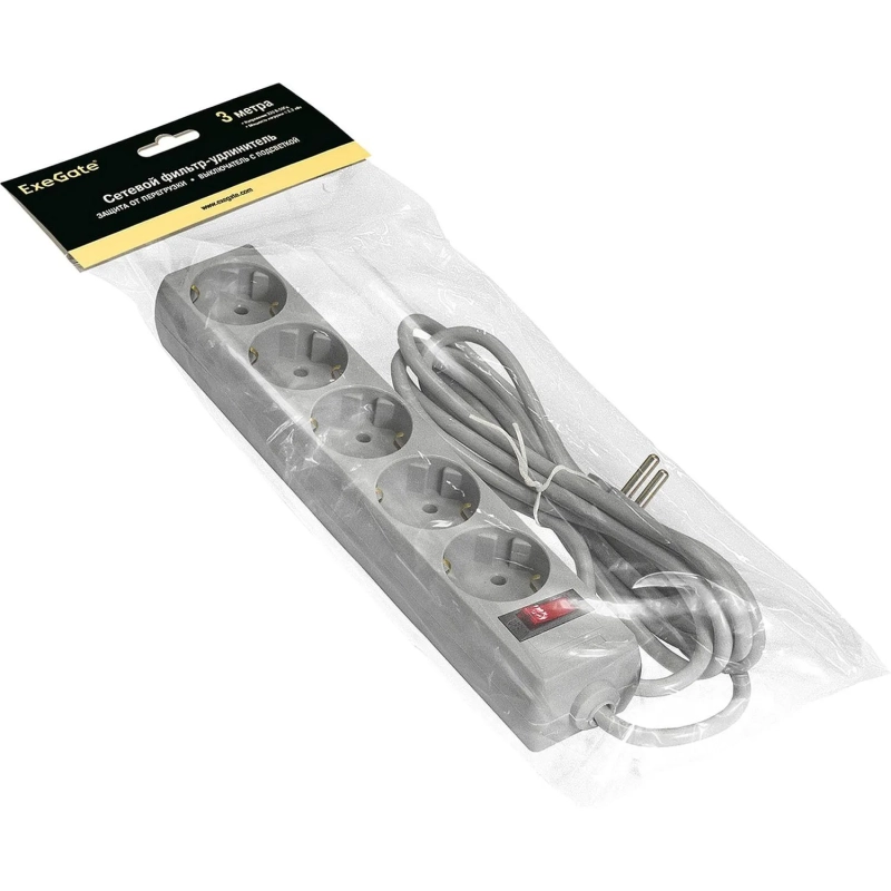 Сетевой фильтр ExeGate SP-5-3G 5р/3м, 10А/2,2кВт, серый(EX221186RUS)