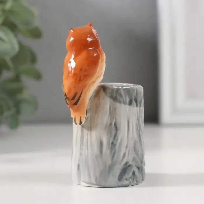Фигурка - подставка для зубочисток керамика &laquo;Филин на пне&raquo;, 3.7&times;4.5&times;8 см
