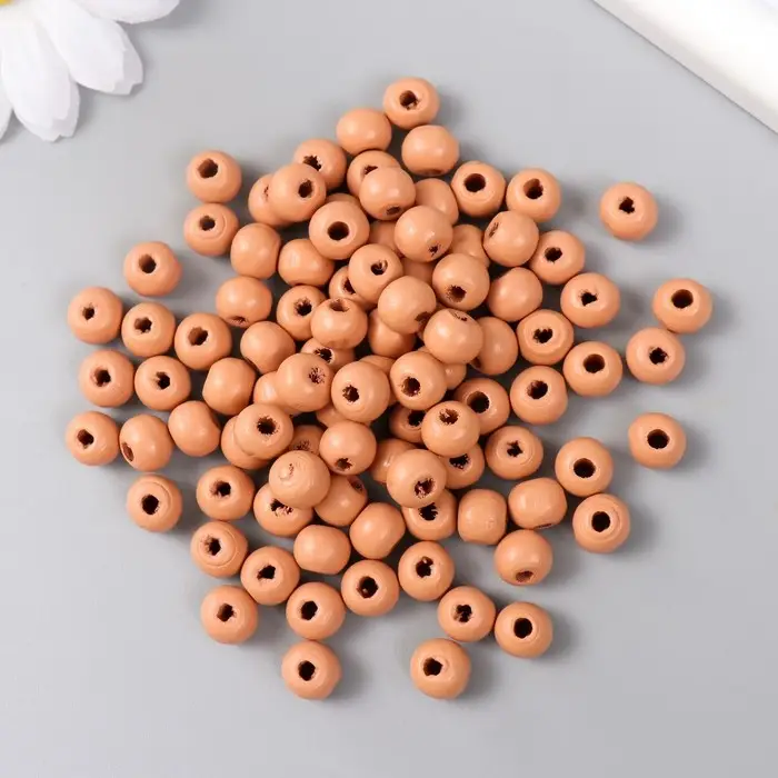 Бусины для творчества дерево "Заварной крем" d-0,8 см, набор 20 гр