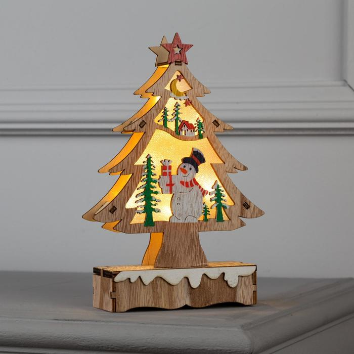 Светодиодная фигура «Ёлка со снеговиком» 12 × 20 × 5 см, дерево, батарейки АААх2 (не в комплекте), свечение тёплое белое Светодиодная фигура «Ёлка со снеговиком» 12 × 20 × 5 см, дерево, батарейки АААх2 (не в комплекте), свечение тёплое белое