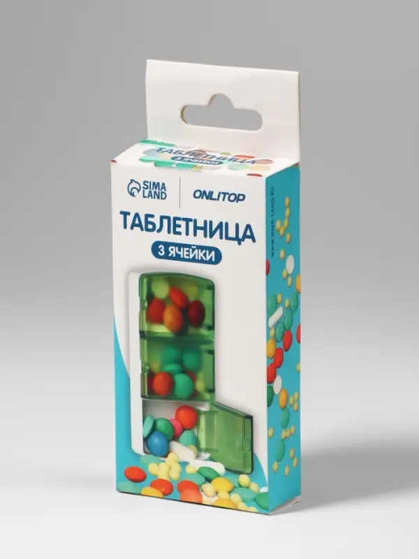 Таблетница, 9.5&times;4.5&times;1.7 см, 3 секции, МИКС
