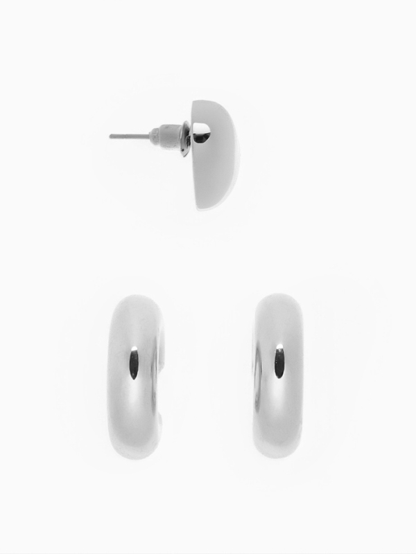 Набор серьги и каффы 3 шт. «Бублик» сердце, цвет серебро