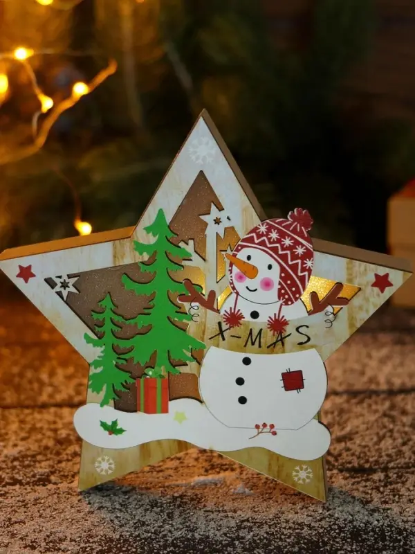 Светильник новогодний &laquo;Снеговик в лесу с подарками, в звезде&raquo; 16.5&times;16 см