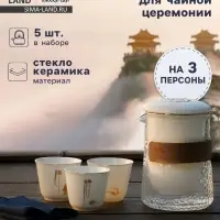 Набор для чайной церемонии ДЖЕКИЧАЙ &laquo;Исуми&raquo;, 5 предметов, на 3 персоны, чашка 50 мл, чайник 180 мл, керамика, белый
