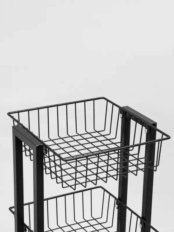 Стойка торговая универсальная, 3 корзины, на колесах, 35&times;35&times;76 см, цвет чёрный