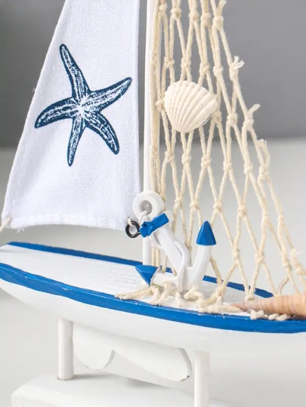 Сувенир дерево "Парусник с морской звездой на парусе" бело-синий 16,5х4,5х27,5 см