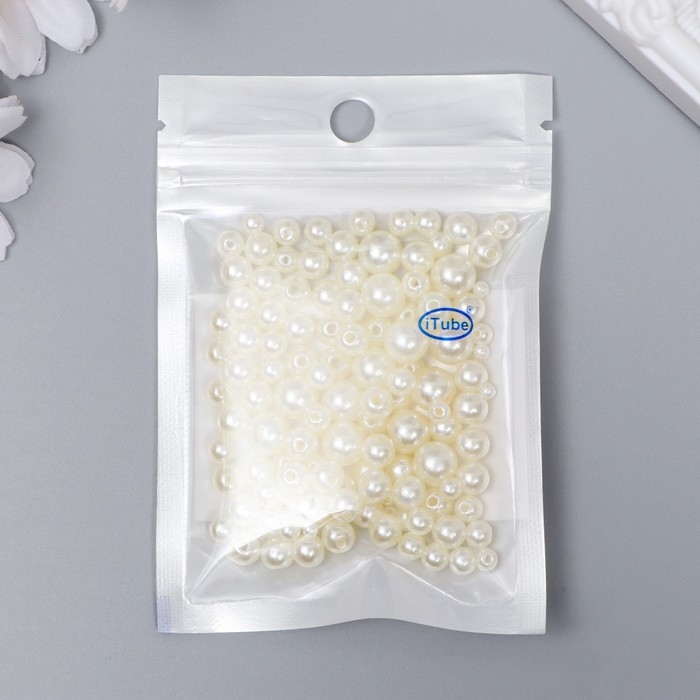 Бусины для творчества пластик Бусины для творчества пластик "Круглые. Сливки" d=3-8 мм, набор 10 гр