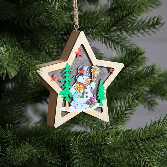 Ёлочная игрушка «Звезда со снеговиком», от батареек, свечение тёплое белое Ёлочная игрушка «Звезда со снеговиком», от батареек, свечение тёплое белое