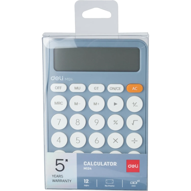 Калькулятор настольный КОМП. Deli EM124, 12-р, батар., 158x105мм, голубой