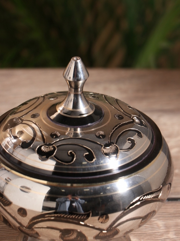 Сахарница «Серебряная с чёрными узорами», латунь, 13×13×15 см