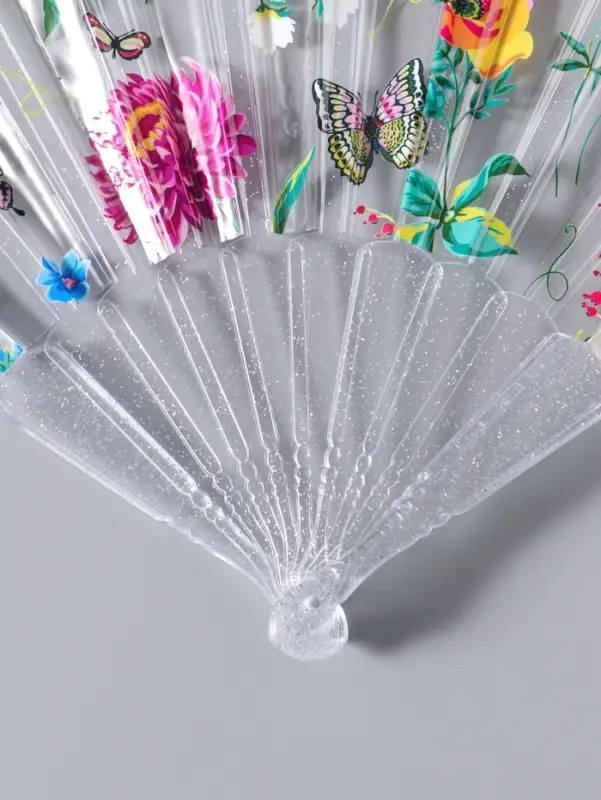 Веер складной пластик &laquo;Садовые цветы&raquo;, блеск, 23 см