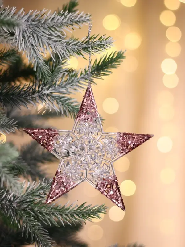 Ёлочная игрушка &laquo;Зимнее волшебство. Звезда сияние кончики блеск&raquo;, 12&times;12 см, прозрачно-розовый