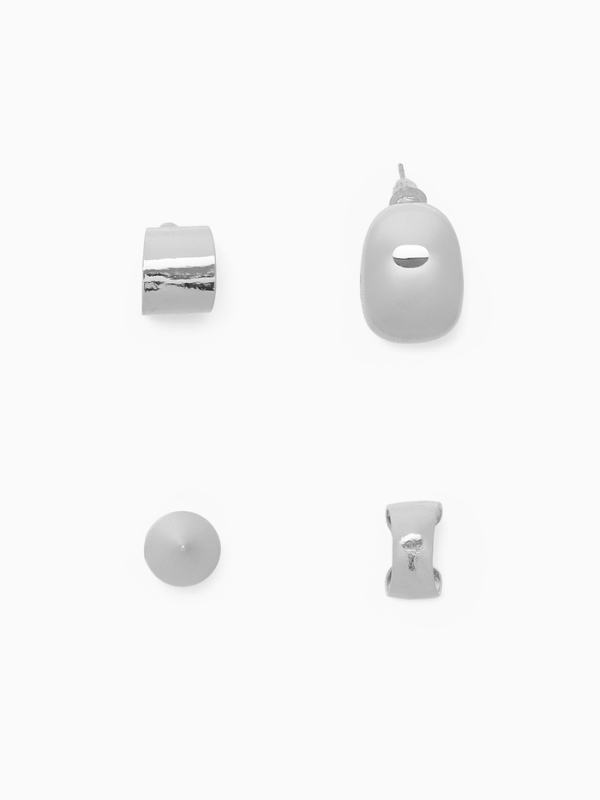 Набор серьги и каффы 4 шт. «Фигуры» объёмные, цвет серебро