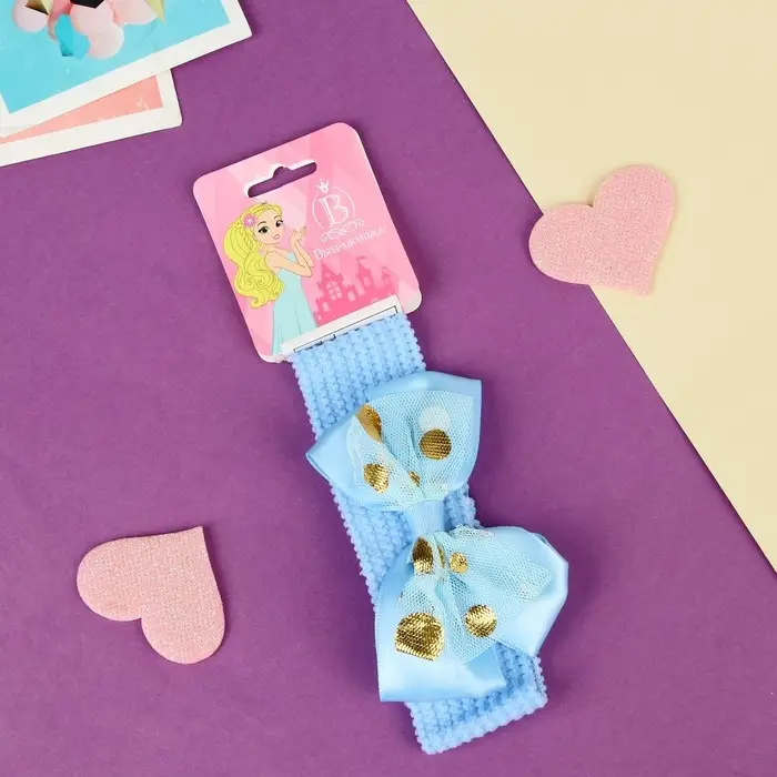 Повязка для волос Повязка для волос "Выбражулька" бантик горох блеск, 16х3 см, голубой