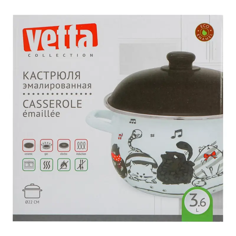 VETTA Хвостатые друзья Кастрюля эмалированная, 22см, 3,6л, индукция