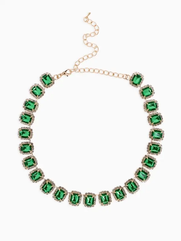 Колье &laquo;Драгоценность&raquo;, квадраты в стразах, бело-зелёное в золоте, 32 см