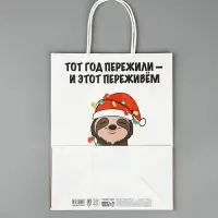 Пакет бумажный подарочный новогодний крафт, &laquo;Тот год пережили и этот переживем&raquo;, 27&times;21&times;11 см