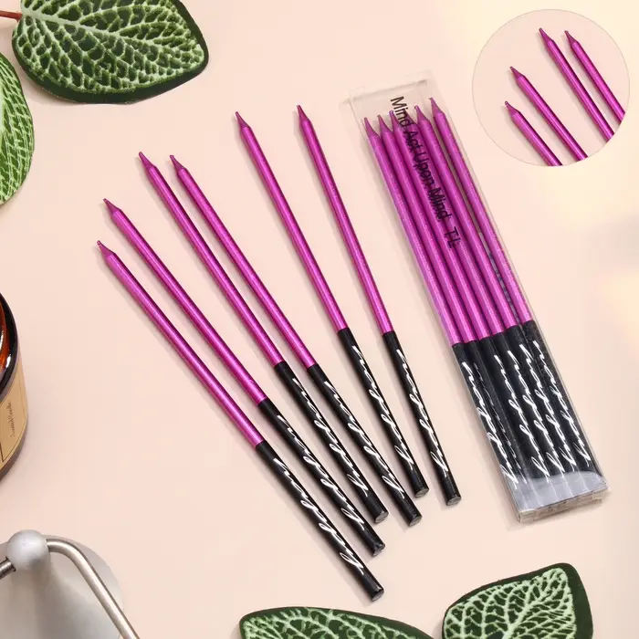 Свечи в торт &laquo;Праздник&raquo;, 6 шт., 14.5 см, фиолетовый с чёрным