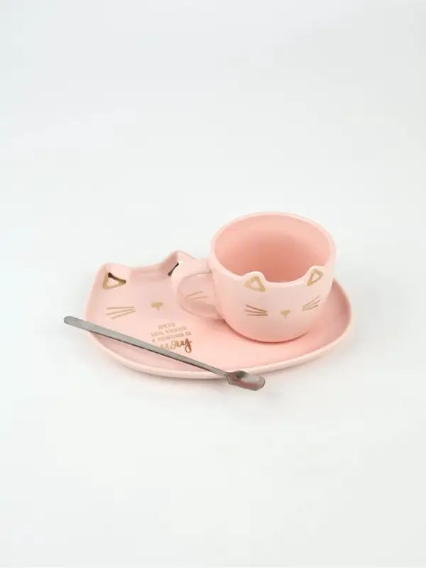 Чайная пара &laquo;Мяу&raquo;: кружка 200 мл, блюдце 18&times;11 см, ложка