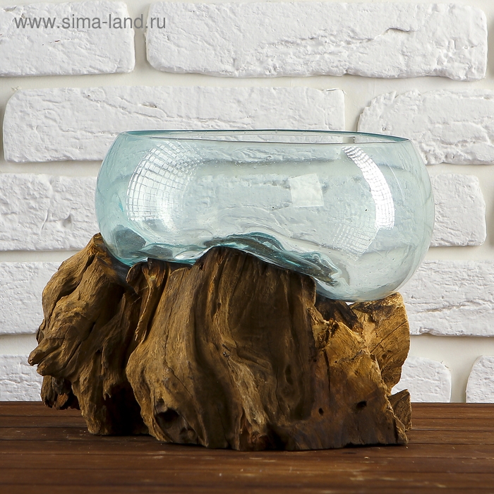 Вазон стекло на дереве  Вазон стекло на дереве "Забота" 20х25х25 см, МИКС