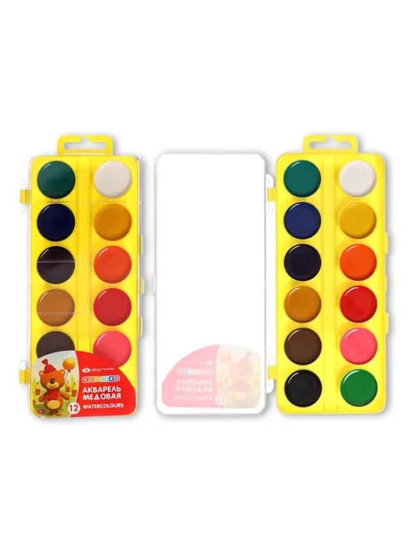 Акварель медовая &laquo;ЗХК. Цветик&raquo;, 12 цветов, в пластиковом пенале, без кисти