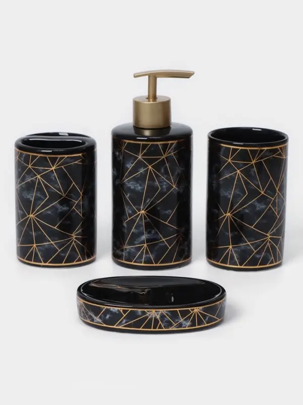 Аксессуары для ванной &laquo;Лофт&raquo;, 4 предмета, дозатор 250 мл, мыльница, 2 стакана, чёрные