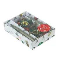 Свеча новогодняя с подсвечником, набор 2 шт., 11&times;15 см, с шишками и розочками
