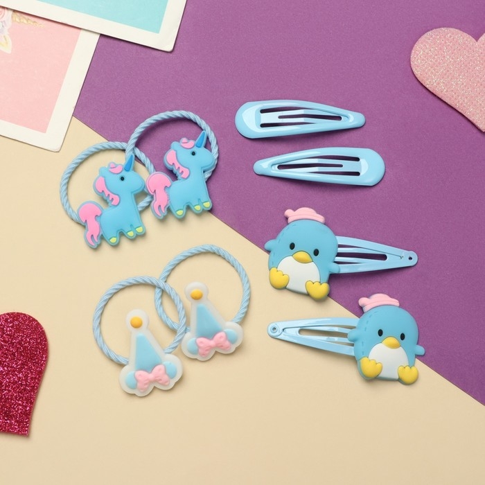 Набор для волос Набор для волос "Ванилька" (4 резинки, 4 невидимки) пингвинчики, голубой