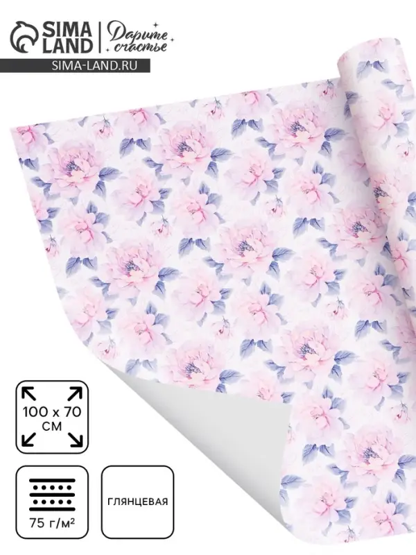 Бумага упаковочная глянцевая &laquo;Нежные цветы&raquo;, 70&times;100 см
