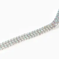 Цепь со стразами, с голографией, 3 ряда, металл, стекло, 6 мм, 4.5&plusmn;0.2 м, цвет серебряный