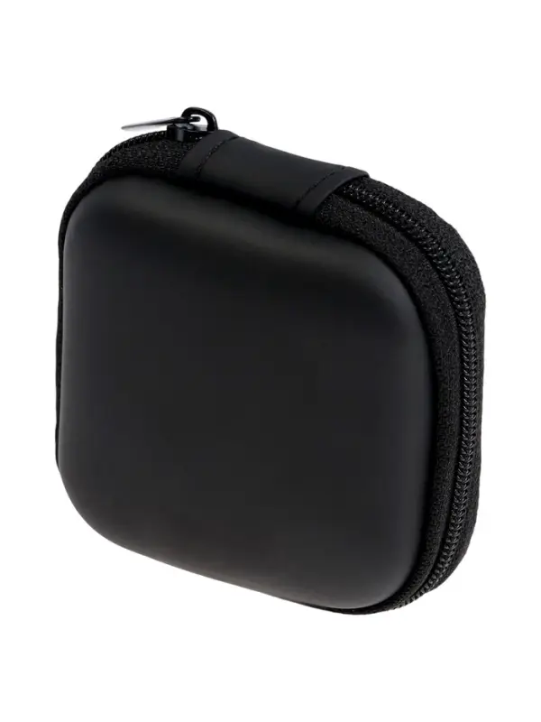 Футляр для наушников, квадратный, мат. верха: экокожа, 80&times;80&times;30 мм, черный