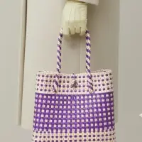 Сумка плетёная, 40&times;20&times;55 см, пластик, фиолетово-белая