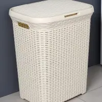 Корзина бельевая, 60 л, 34.6&times;44.5&times;56 см, с крышкой, слоновая кость