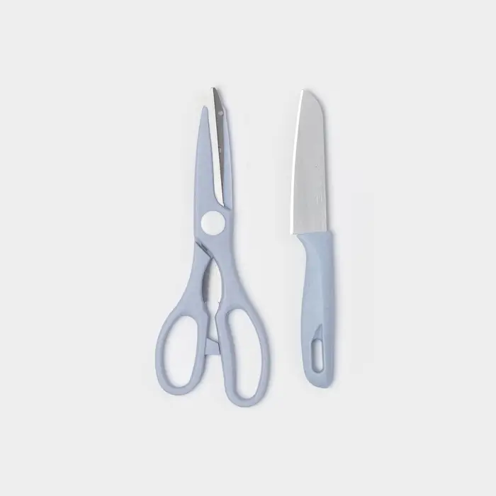 Набор кухонных принадлежностей &laquo;Для кухни&raquo;, 4 предмета: доска, нож, ножницы, овощечистка, голубой