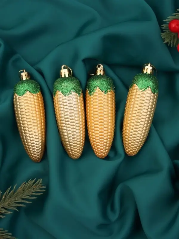 Ёлочные игрушки 4 шт. &laquo;Кукуруза&raquo; 10&times;3 см, золото